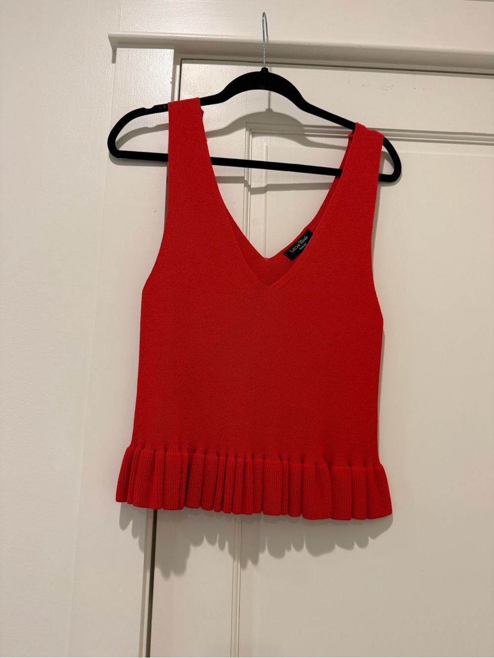 Lea & Viola Red V-Neck Knit Tank with Pleated Hem